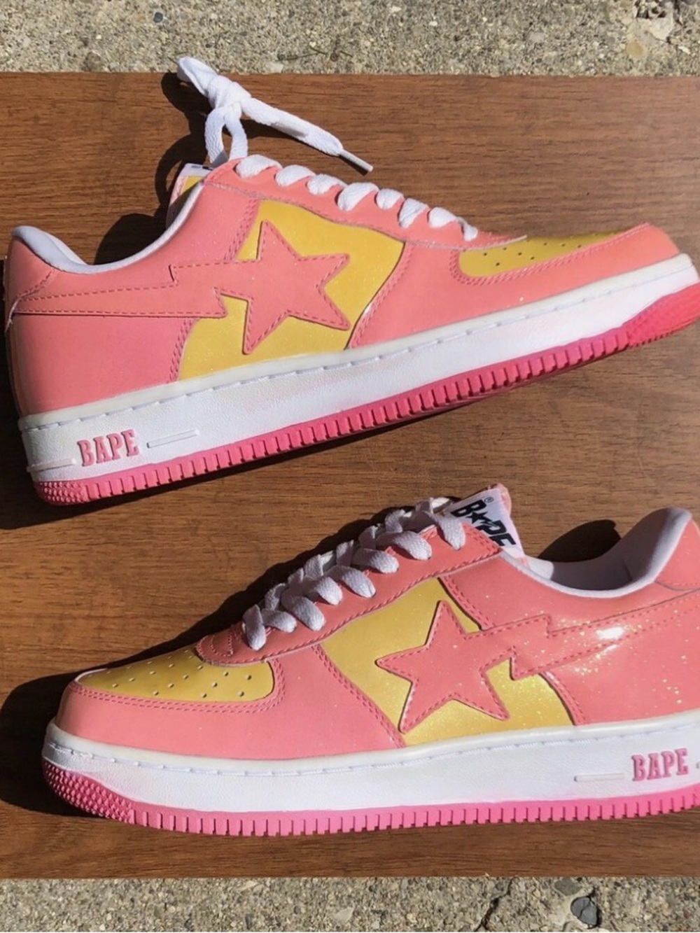 Bape Kids Pink & Yellow Bapesta Low Sneakers